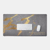 洗練されたグレー金ゴールド大理石ルック名&タイトル デスクマット (キーボード&マウス)