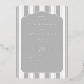 洗練されたグレー ストライプの結婚式招待状 箔招待状 (正面)