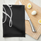 洗練されたグレー ブラック ラブ キッチンタオル (四つ折り)