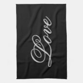 洗練されたグレー ブラック ラブ キッチンタオル (縦)