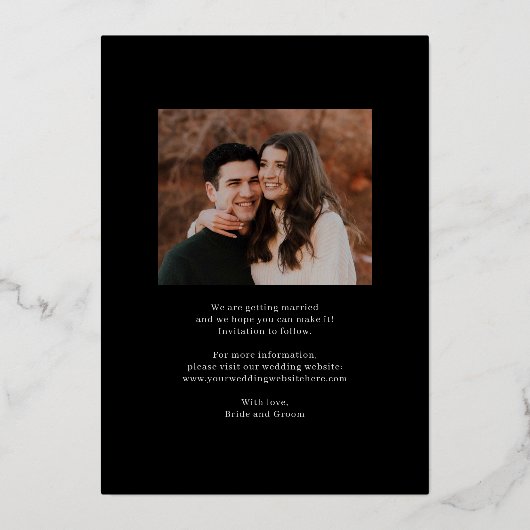 洗練されたコラージュ箔ウェディング日付カードを保存 箔招待状 (裏面)