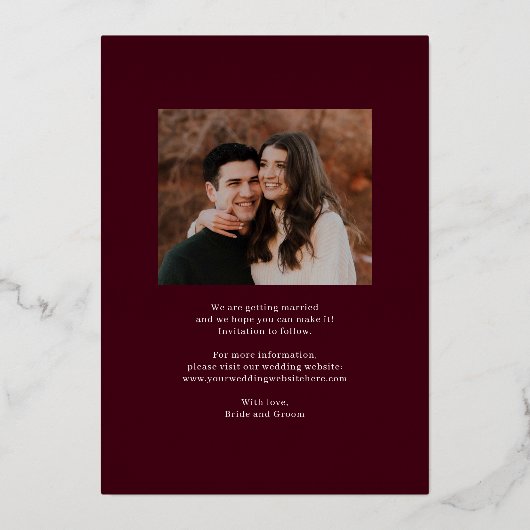 洗練されたコラージュ箔ウェディング日付カードを保存 箔招待状 (裏面)