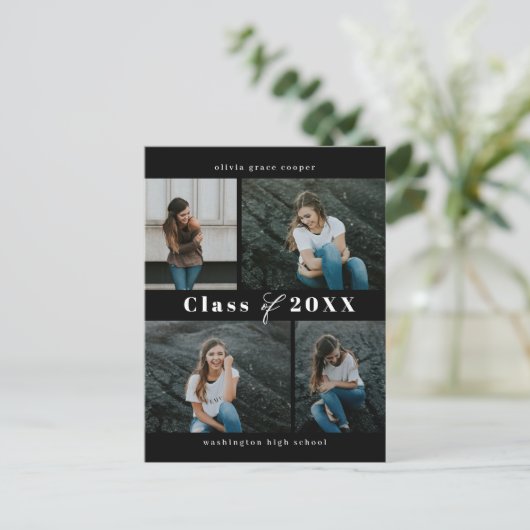 洗練されたコラージュ編集可能なカラー卒業はがき ポストカード (スタンド正面)