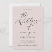 洗練されたコーディネート ブッシュピンク QRコード付きバック ウェディング 招待状 (正面)