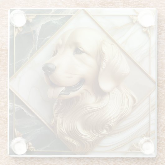 洗練されたゴールデンレトリエバーマーブルエレガンス ガラスコースター (裏面)