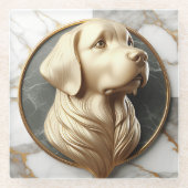 洗練されたゴールデンレトリバー大理石の印象 ガラスコースター (正面)