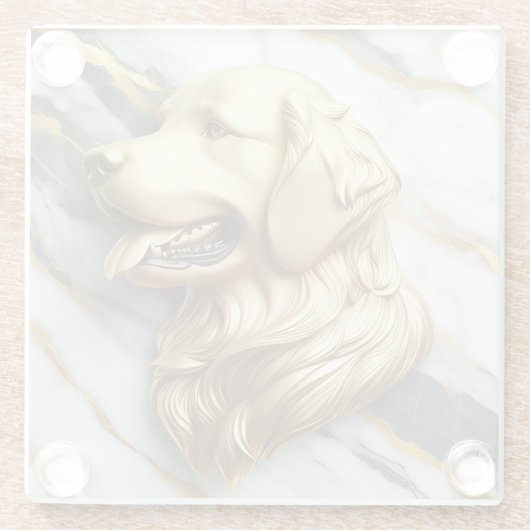 洗練されたゴールデンレトリバー大理石表現 ガラスコースター (裏面)