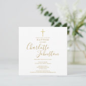洗練されたゴールドのサイン風フォントの洗礼・クリスチャニング 招待状 (スタンド正面)