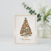 洗練されたゴールドのラインがアクセントのクリスマスカード　飾られた木と シーズンカード (スタンド正面)