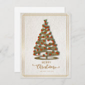 洗練されたゴールドのラインがアクセントのクリスマスカード　飾られた木と シーズンカード (正面/裏面)