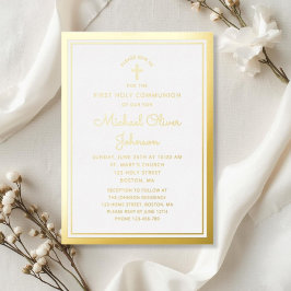 洗練されたゴールドスクリプト 初聖体拝領  箔招待状