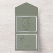 洗練されたサグ&シルバーのウェディング オールインワン招待状 (内側)