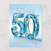洗練されたサファイアとゴールドの50歳の誕生日 ポストカード (正面)