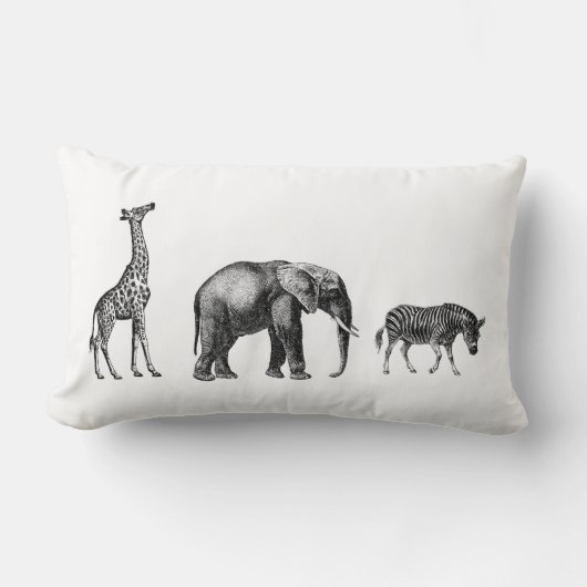 洗練されたサファリ、キリン、象、シマウマ ランバークッション (正面)
