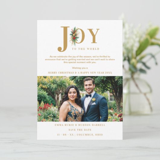 洗練されたシックなポインセティアス結婚ガーランドの写真 セーブザデート (スタンド正面)