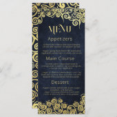 洗練されたシックネイビーブルー&金ゴールドスワ結婚ールズ メニュー (正面/裏面)