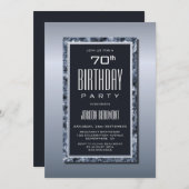 洗練されたシルバーとグレー70th誕生日パーティー 招待状 (正面/裏面)