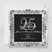 洗練されたシルバーの装飾フレーム入り 25周年記念 招待状 (正面)