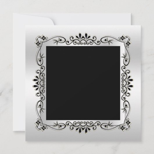 洗練されたシルバーの装飾フレーム　25周年記念 招待状 (裏面)