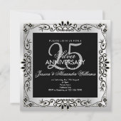 洗練されたシルバーの装飾フレーム 25周年記念 招待状 (正面)