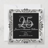 洗練されたシルバーの装飾フレーム 25周年記念 招待状 (正面)