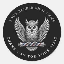 洗練されたシルバーオウル理容店ロゴ ヘアスタイリスト ラウンドシール