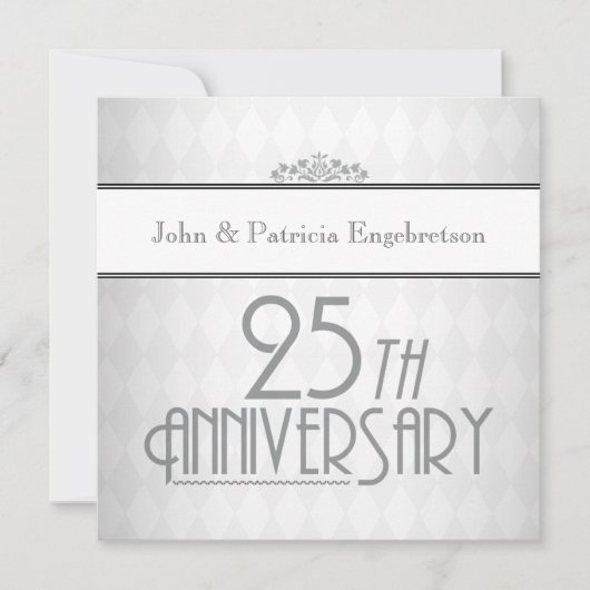 洗練されたシルバー 25周年結婚記念日 招待状 (正面)