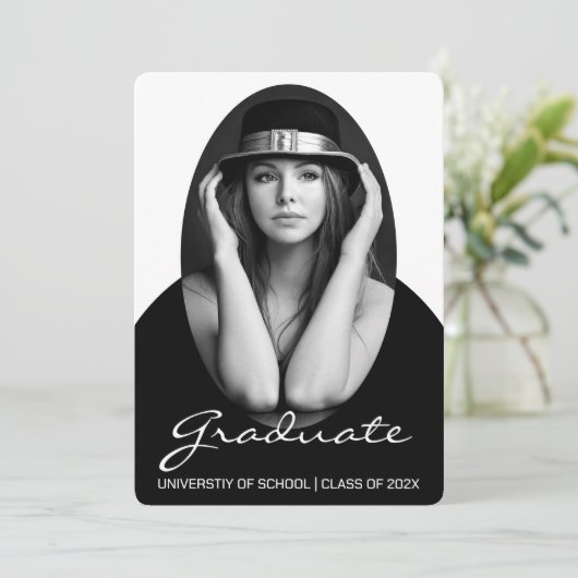 洗練されたシンプル写真卒業招待状 招待状 (スタンド正面)