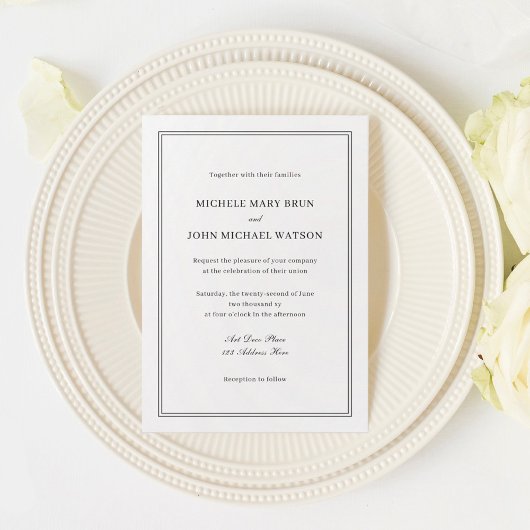 洗練されたシンプル クラシック エレガント ミニマル ウェディング 招待状