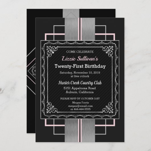 洗練されたジャジーなシルバーの招待状 招待状 (正面/裏面)