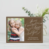 洗練されたスクリプトクリスマスフォトカード – ブラウン シーズンカード (スタンド正面)