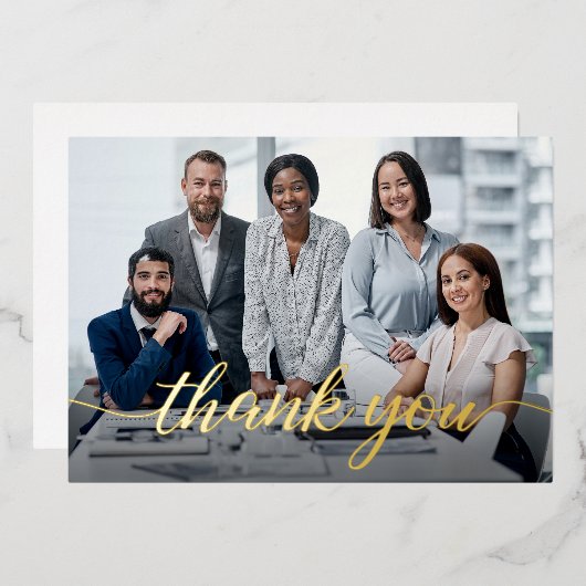 洗練されたスクリプト　チームフォト　ビジネスに感謝 箔シーズンカード (正面/裏面)
