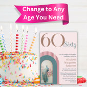 洗練されたスタイリッシュ赤面ピンクピーコック誕生日 招待状