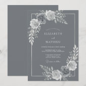 洗練されたスチールグレーの冬の結婚式 招待状 (正面/裏面)