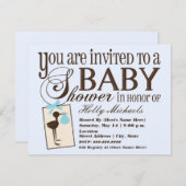 洗練されたストークブルーベビーシャワー招待状 招待状 (正面/裏面)