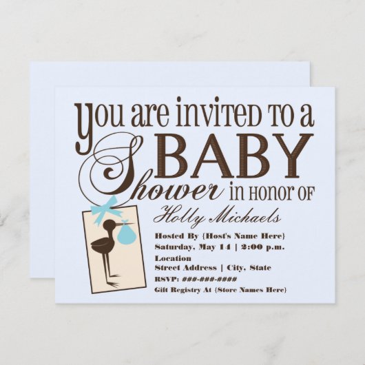 洗練されたストークブルーベビーシャワー招待状 招待状