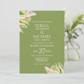 洗練されたセージュグリーンのチューリップの花のモダンなデザイン 招待状 (スタンド正面)