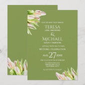 洗練されたセージュグリーンのチューリップの花のモダンなデザイン 招待状 (正面/裏面)