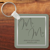 洗練されたセージ結婚とシルバー キーホルダー (正面)