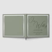 洗練されたセージ結婚とシルバー ゲストブック (全面)