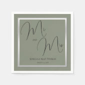 洗練されたセージ結婚とシルバー スタンダードカクテルナプキン (正面)