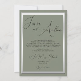 洗練されたセージ結婚とシルバー 招待状