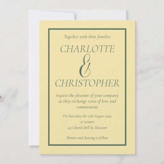 洗練されたセージ緑のクリームリーフパターン 招待状 (正面)