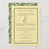 洗練されたセージ緑のクリームリーフパターン 招待状 (正面/裏面)