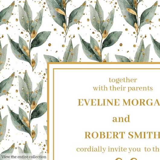 洗練されたセージ緑の金ゴールドユーカリ結婚式の招待 招待状