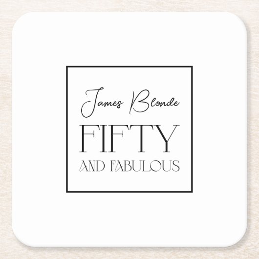 洗練されたタイポグラフィ50歳の誕生日パーティー スクエアペーパーコースター (正面)