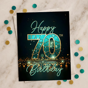 洗練されたターコイズゴールドの70歳の誕生日輝き ポストカード