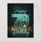 洗練されたターコイズゴールドの70歳の誕生日輝き ポストカード (正面)