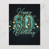 洗練されたターコイズ&ゴールドのメタリック80歳の誕生日 ポストカード (正面)