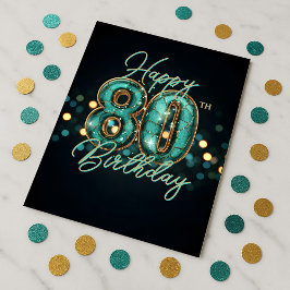 洗練されたターコイズ＆ゴールドのメタリック80歳の誕生日 ポストカード